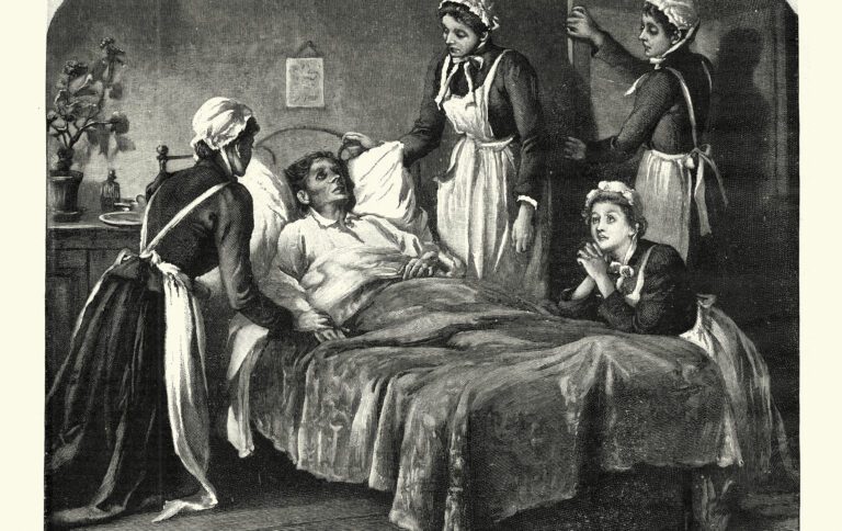 Victorian nurses caring for a dying man